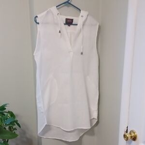 For Cynthia Sz M, Pure Whiten Linen Hooded Sleeveless  Coverup/tunic.